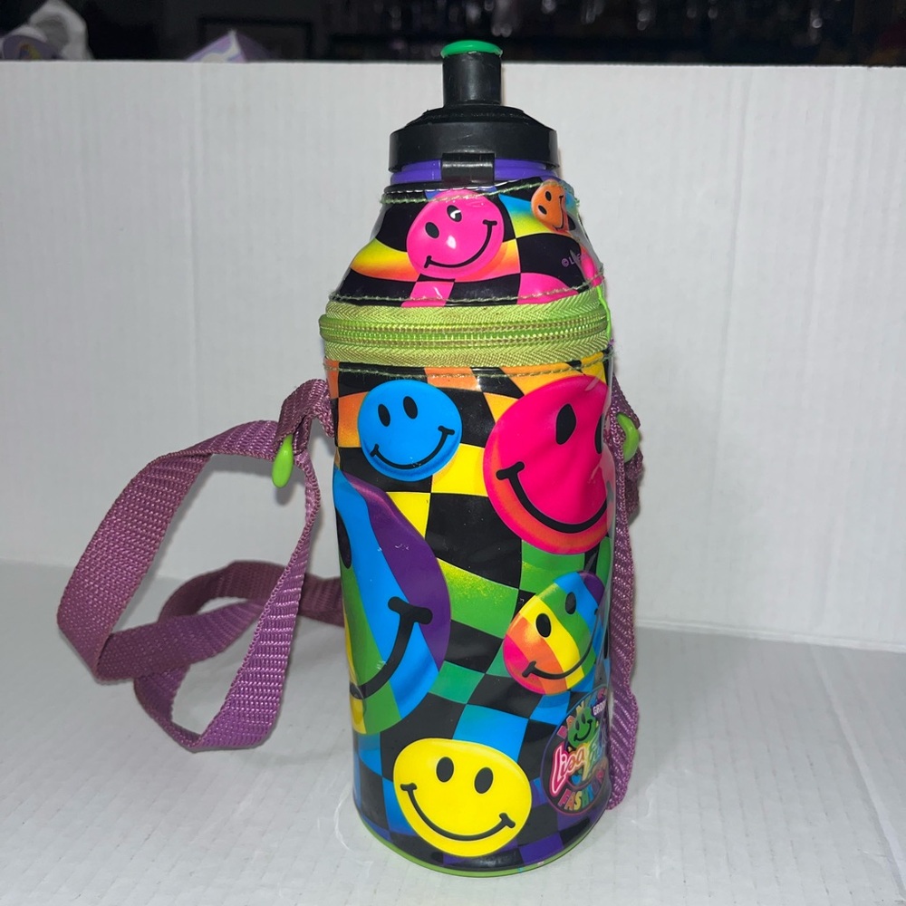 RARE Vintage Lisa Frank SMILEY FACE Water Bottle Cover Carrying Strap Holder